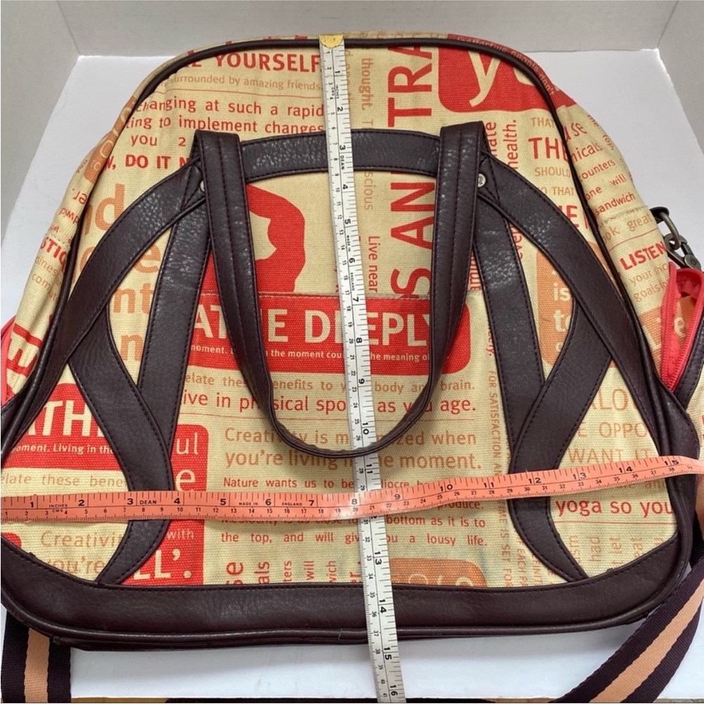 Lululemon Canvas Tote Bag in Red and Cream with Brown Trim